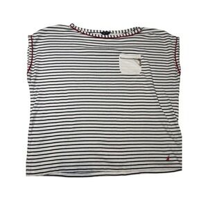 Nautica Women's Striped Top‎ Size L Navy White Anchor Zip Pocket Nautical Tee